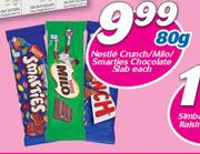 Nestle Crunch/Milo/Smarties Chocolate Slab-80g Each