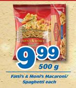 Fatti's & Moni's Macaroni/Spaghetti-500g Each