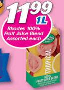 Rhodes 100% Fruit Juice Blend-1Ltr Each 