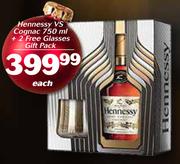Hennessy VS Cognac-750ml + 2 Free Glasses Gift Pack-Each