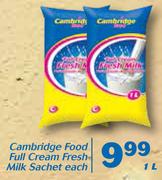 Cambridge Food Full Cream Fresh Milk Sachet-1Ltr