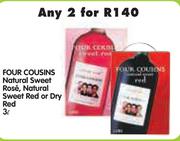 Four Cousins Natural Sweet Rose, Natural Sweet Red Or Dry Red-2 x 3L
