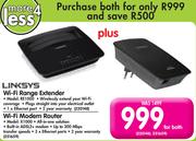 Linksys Wi-Fi Range Extender RE1000 plus Wi-Fi Modem Router X1000