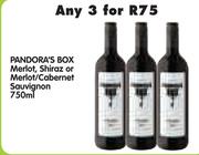 Pandora's Box Merlot, Shiraz or Merlot/Cabernet Sauvignon-3 x 750ml