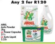 Ariel Auto Powder 3Kg Or Power Capsules 21's Or Auto Liquid 2.25L-Any 2