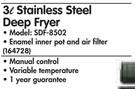 Sunbeam 3L Stainless Steel Deep Fryer Model: SDF-8502-Each