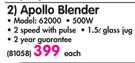 Mellerware Apollo Blender Model: 62000-Each