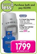 DeLonghi 3 Panel Gas Heater SRI & Cadac 9kg Gas Cylinder