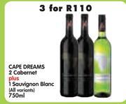 Cape Dreams 2 Cabernet + 1 Sauvignon Blanc(All Variants)-3x750ml