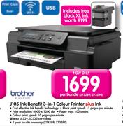 Brother J105 Ink Benefit 3-In-1 Colour Printer+ Ink-Per Bundle