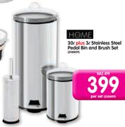 Home 30L+3L Stainless Steel Pedal Bin And Brush Set-Per Set