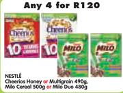 Nestle Cheerios Honey Or Multigrain 490g, Milo Cereal 500g Or Milo Duo 480g-Any 4