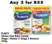 Purity Gluten  Free Baby Cereal Stage 1 Maize Or Stage 2 Banana-2x450g