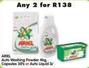Ariel Auto Washing Powder 4Kg, Capsules 30's Or Auto Liquid 3L-Any 2