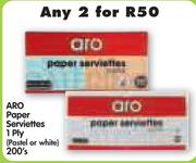 Aro Paper Serviettes 1 Ply(Pastel Or White)-2x200's