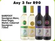 Barefoot Sauvignon Blanc, Pinot Grigio, Merlot, Cabernet Sauvignon-3 x 750ml