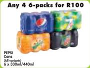 Pepsi Cans (All Variants)-6 x 330ml/440ml-4's