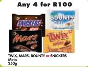 Twix, Mars, Bounty or Snickers Minis-4 x 250gm