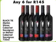 Black Tie Merlot, Shiraz, Cabernet Sauvignon or Merlot/Cabernet Sauvignon-6 x 750ml
