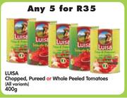 Luisa Chopped Pureed Or Whole Peeled Tomatoes(All variants)-5x400g