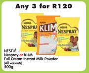 Nestle Nespray Or Klim Full Cream Instant Milk Powder(All Variants)-3x500g