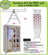 Home Stainless Steel Clothes Dryer, Deluxe Mesh Top Ironing Board & Accent Double Storage Closet
