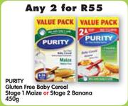 Purity Gluten Free Baby Cereal Stage 1 Maize or Stage 2 Banana-2 x 450gm