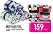 In House In Home Printed Flannel Throw-150cm x 200cm Each