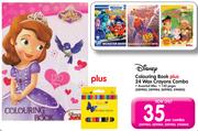 Disney Colouring Book+ 24 Wax Crayons Combo-Per Combo