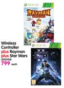 Xbox 360 Wireless Controller + Rayman + Star Wars-Each