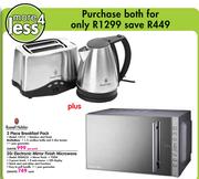 Russell Hobbs 2 Piece Breakfast Pack 14515 + Russell Hobbs 20L Electronic Mirror Finish Microwave RH