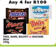 Twix, Mars, Bounty Or Snickers Minis-4 x 250g