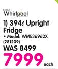 Whirlpool 394Ltr Upright Fridge WME36962X