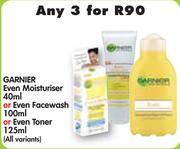 Garnier Even Moisturiser-40ml or Even Facewash-100ml or Even Toner-125ml (All Variants)-3's