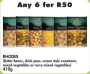Rhodes (Butter Beans, Chick Peas, Cream Style Sweetcorn, Mixed Veg or Curry Mixed Veg)-6 x 450gm