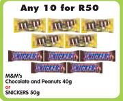M7M's Chocolate And Peanuts Or Snickers-10x40/50g