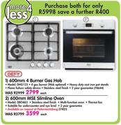 Defy 600mm 4 Burner Gas Hob DHG125 + Defy 600mm MSE Slimline Oven DBO463