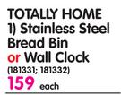 Totally Home Stainless Steel Bread Bin Or Wall Clock-Each