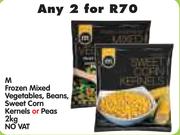 M Frozen Mixed Vegetables, Beans, Sweet Corn Kernels Or Peas-2 x 2Kg