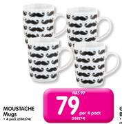 Moustache Mugs 4 Pack-Per Pack