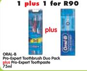 Oral-B Pro-Expert Toothbrush Duo Pack Plus Pro-Expert Toothpaste-75ml 