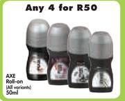Axe Roll-On(All Variants)-4x50ml