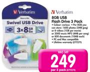 Verbatim 8GB USB Flash Drive 3 Pack-Per Pack