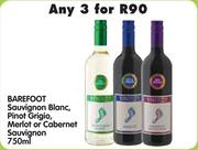 Barefoot Sauvignon Blanc, Pinot Grigio, Merlot or Cabernet Sauvignon-3 x 750ml