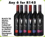 Black Tie Merlot, Shiraz, Cabernet Sauvignon or Merlot/Cabernet Sauvignon-6 x 750ml
