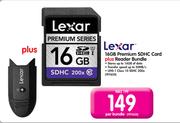 Lexar 16GB Premium SDHC Card plus Reader Bundle-Per Bundle