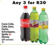 Coca-Cola, Coke Zero, Fanta, Schweppes, Sprite Or Stoney (All Variants)-3 x 1L