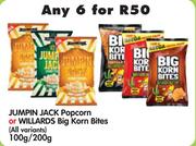 Jumpin Jack Popcorn Or Willards Big Korn Bites (All Variants)-6 x 100g/200g