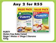 Purity Gluten Free Baby Cereal Stage 1 Maize Or Stage 2 Banana-2 x 450g
