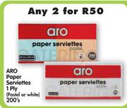 Aro Paper Serviettes 1 Ply(Pastel Or White)-2x200's